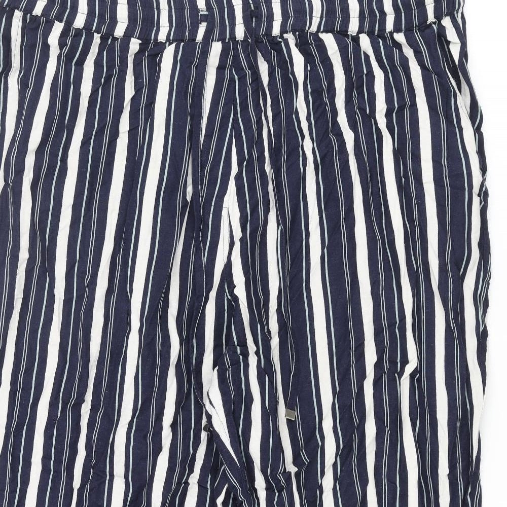 Anthology Womens Blue Striped Viscose Cropped Trousers Size 24 L27 in Regular Drawstring