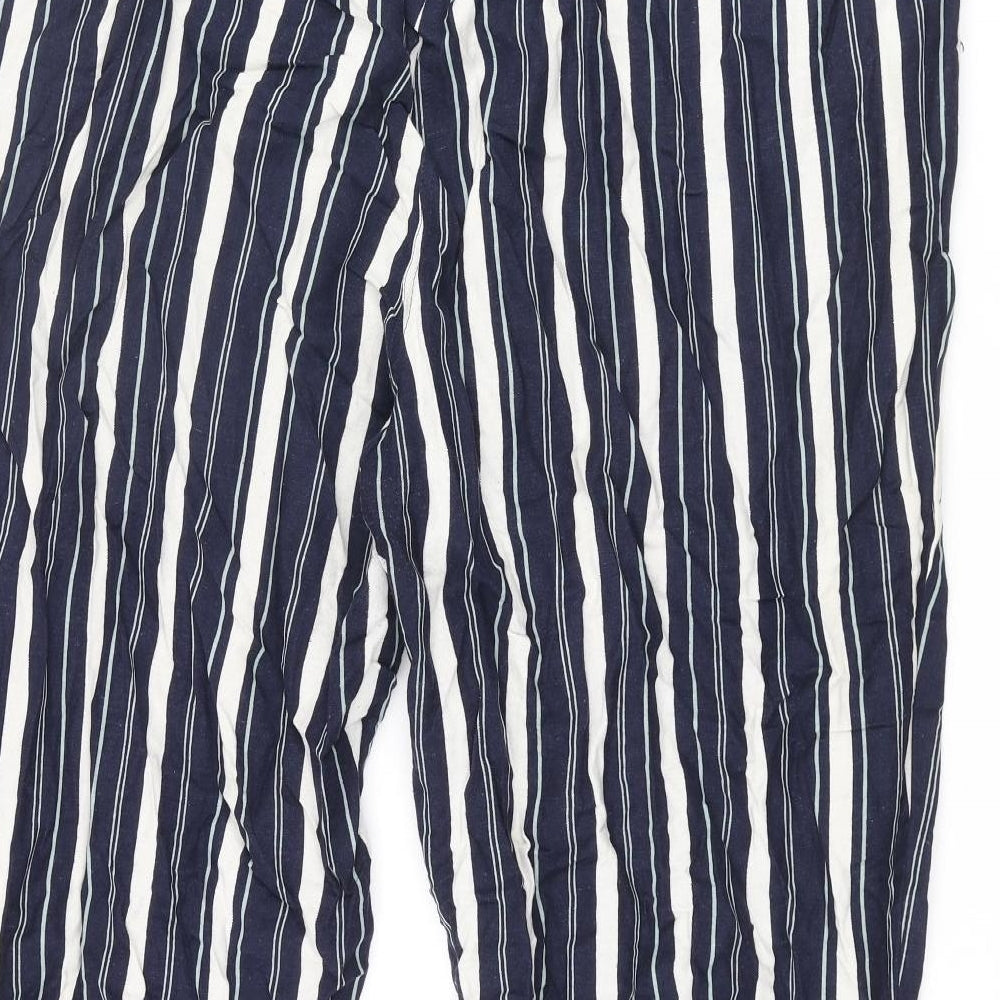 Anthology Womens Blue Striped Viscose Cropped Trousers Size 24 L27 in Regular Drawstring