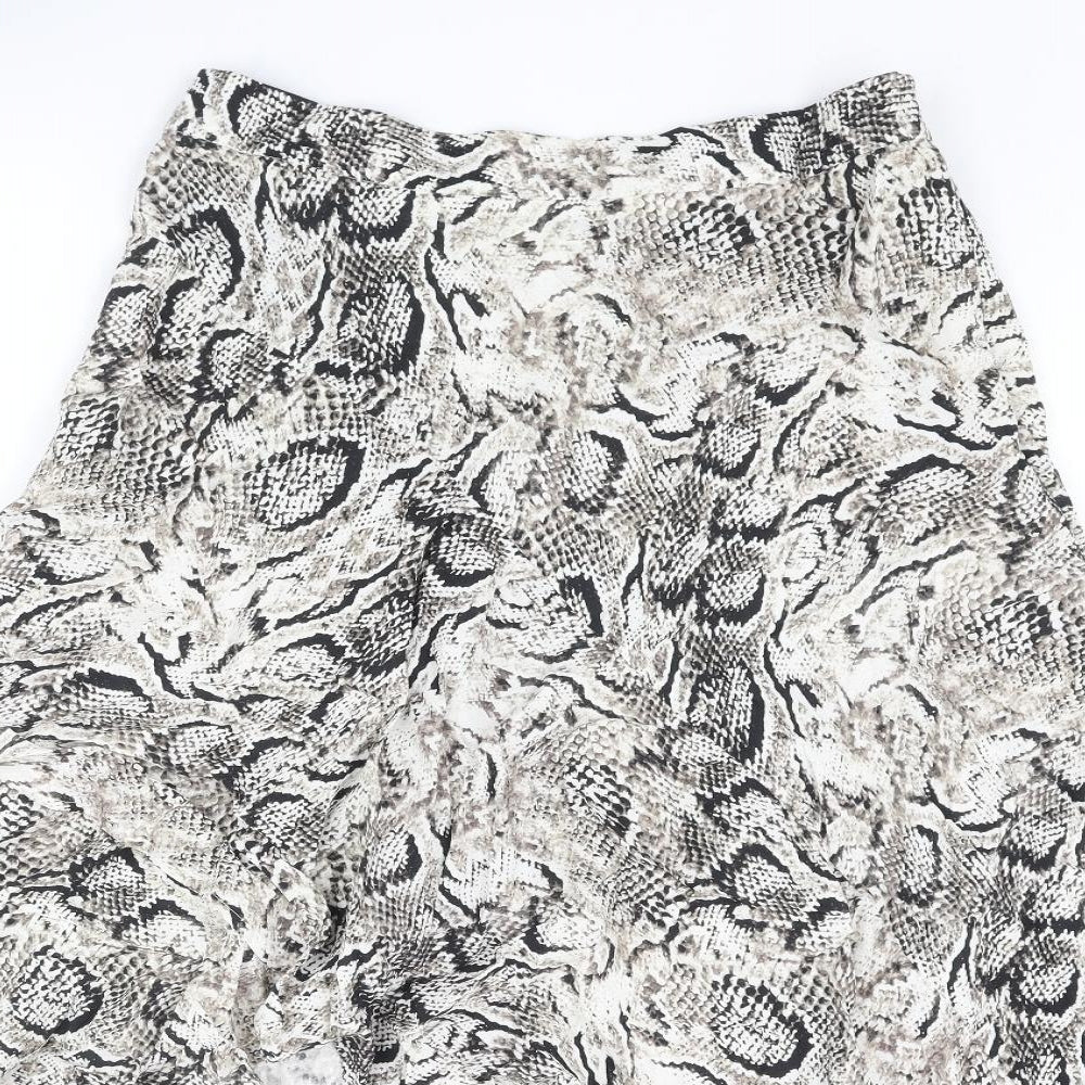 Marks and Spencer Womens Beige Animal Print Viscose Flare Skirt Size 12 Zip - Asymmetric Hem Frill Snake Print