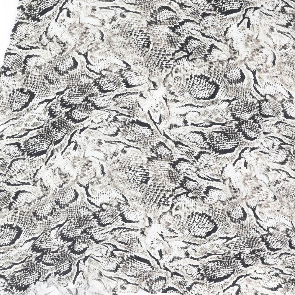 Marks and Spencer Womens Beige Animal Print Viscose Flare Skirt Size 12 Zip - Asymmetric Hem Frill Snake Print