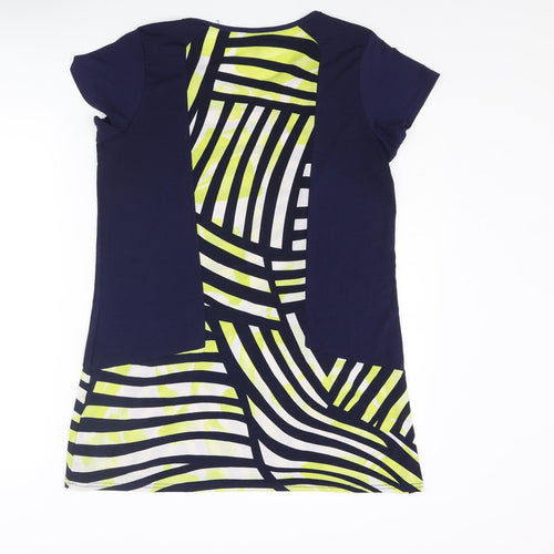 Marble Womens Blue Polyester Tunic T-Shirt Size 10 Round Neck - Striped Panel