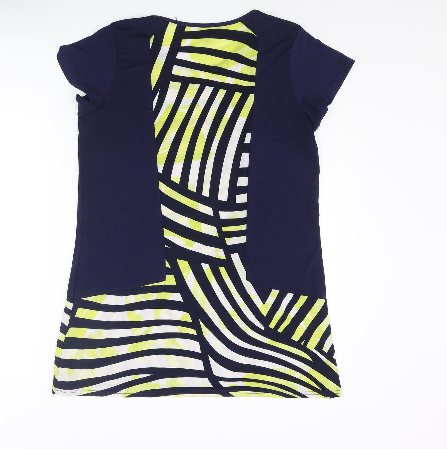 Marble Womens Blue Polyester Tunic T-Shirt Size 10 Round Neck - Striped Panel