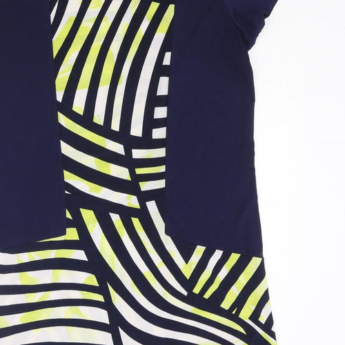 Marble Womens Blue Polyester Tunic T-Shirt Size 10 Round Neck - Striped Panel
