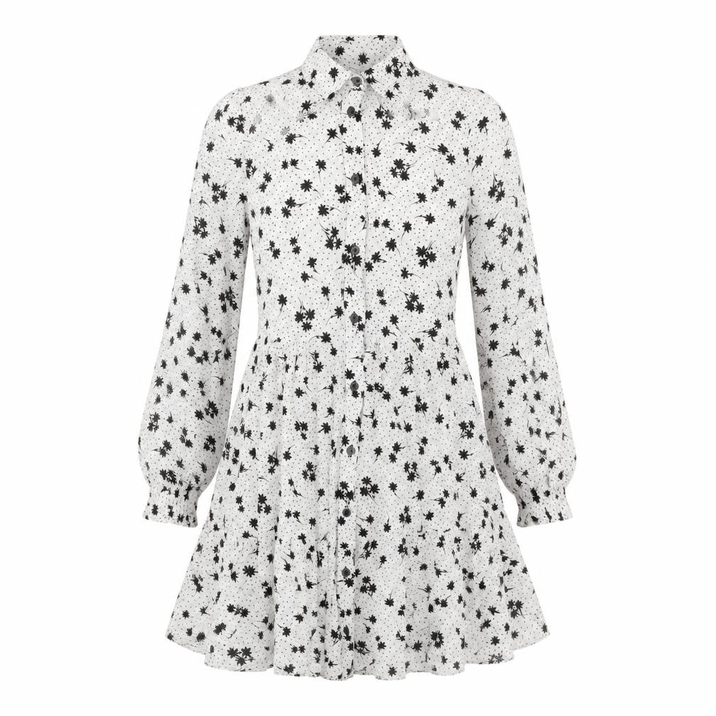 Stradivarius Womens White Geometric Viscose A-Line Size XS Collared Button - Floral Polka Dot Smocked