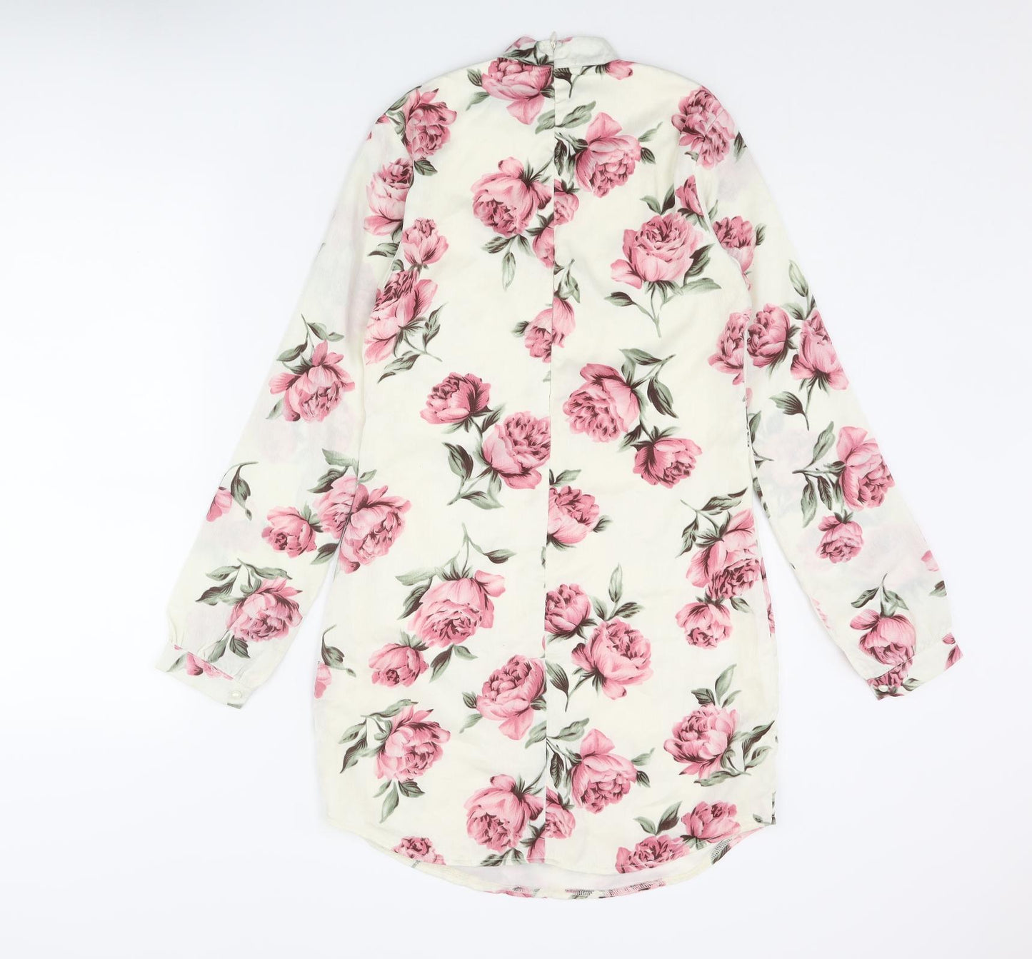 Missguided Womens Ivory Floral Polyester Shift Size 6 Mock Neck Zip
