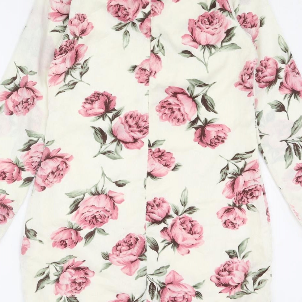 Missguided Womens Ivory Floral Polyester Shift Size 6 Mock Neck Zip