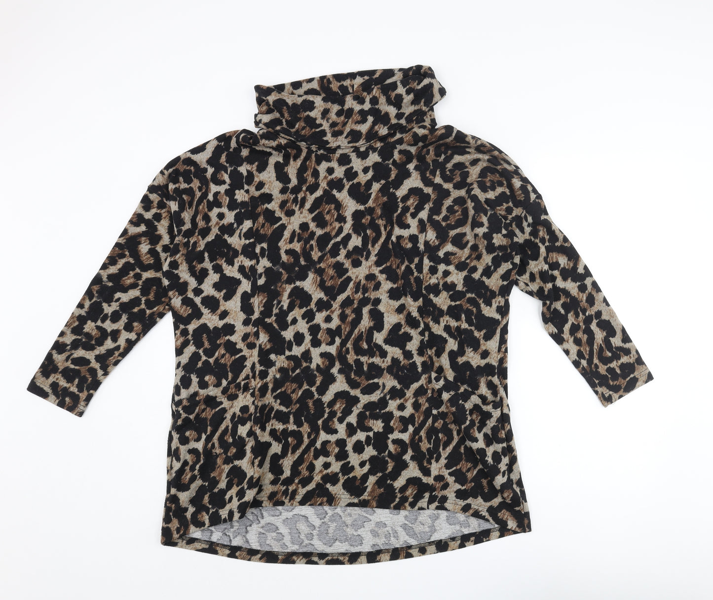 Klass Womens Beige Roll Neck Animal Print Polyester Pullover Jumper Size S - Leopard Print Pockets
