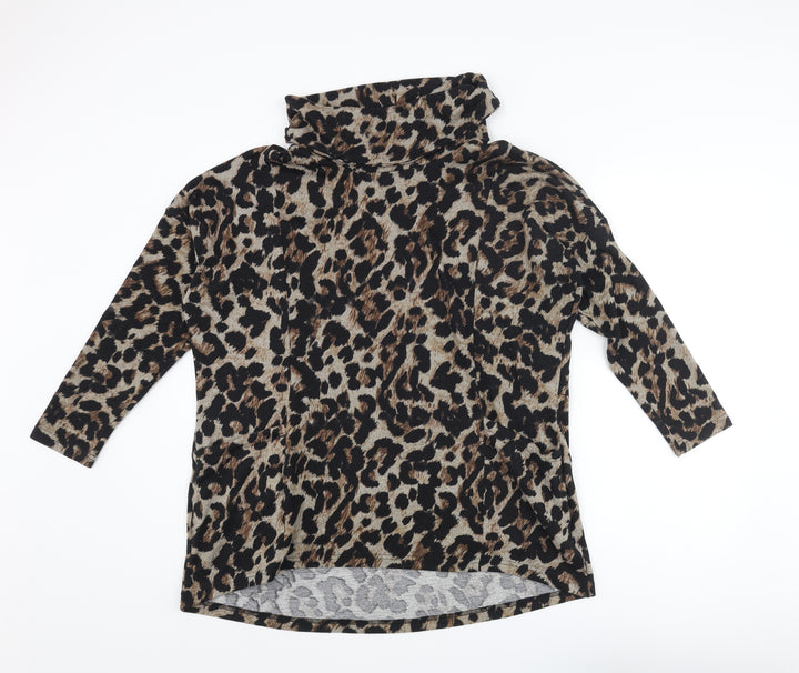 Klass Womens Beige Roll Neck Animal Print Polyester Pullover Jumper Size S - Leopard Print Pockets