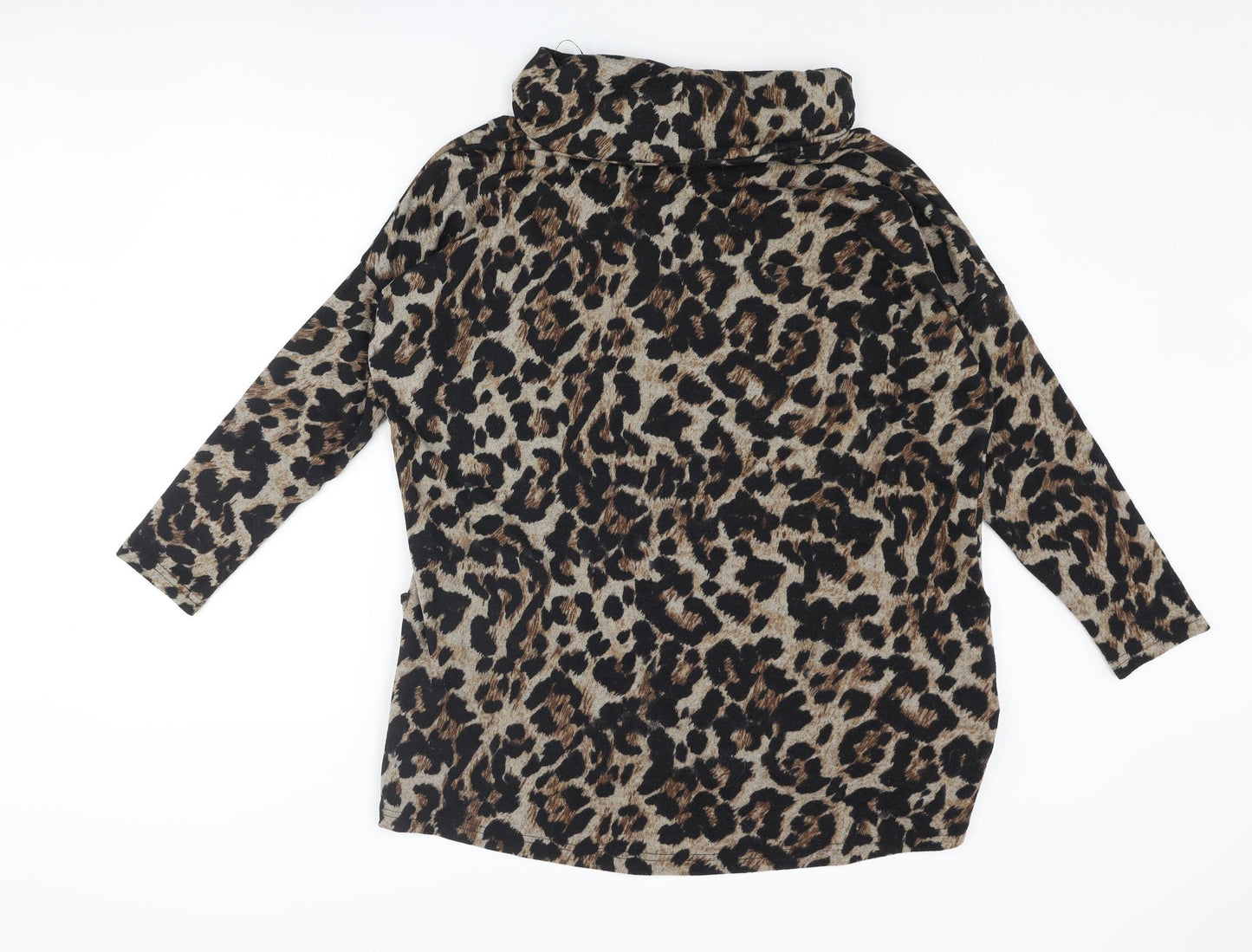 Klass Womens Beige Roll Neck Animal Print Polyester Pullover Jumper Size S - Leopard Print Pockets