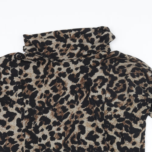 Klass Womens Beige Roll Neck Animal Print Polyester Pullover Jumper Size S - Leopard Print Pockets