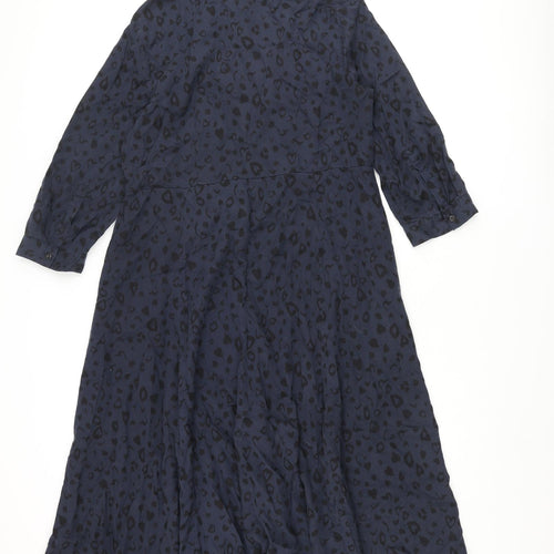Hush Womens Blue Geometric Lyocell Shirt Dress Size 12 Collared Button - Heart Print