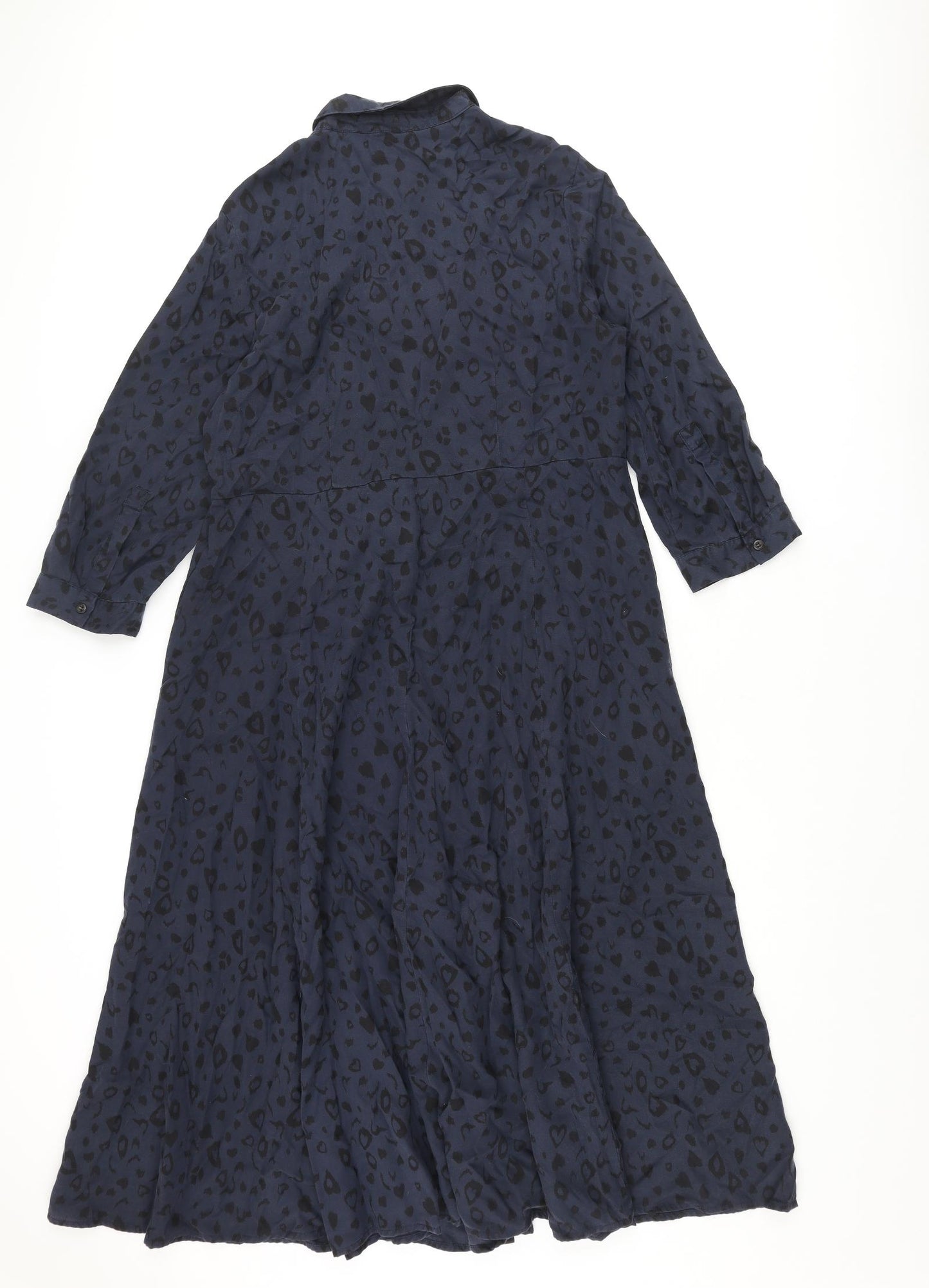 Hush Womens Blue Geometric Lyocell Shirt Dress Size 12 Collared Button - Heart Print