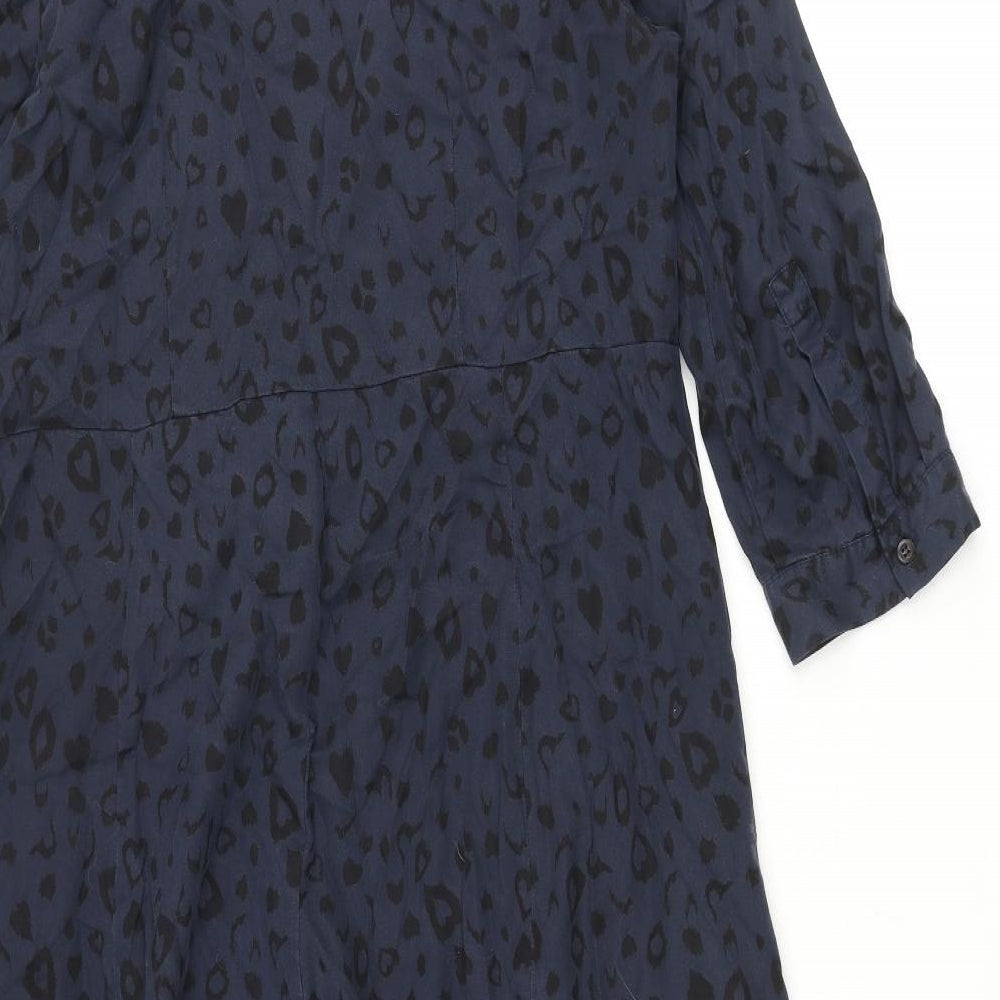 Hush Womens Blue Geometric Lyocell Shirt Dress Size 12 Collared Button - Heart Print
