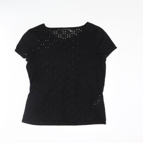 Only Womens Black Geometric Polyester Basic T-Shirt Size 8 Round Neck - Cut Out