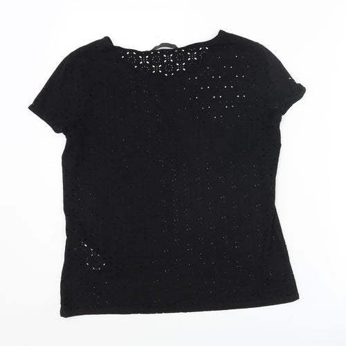 Only Womens Black Geometric Polyester Basic T-Shirt Size 8 Round Neck - Cut Out
