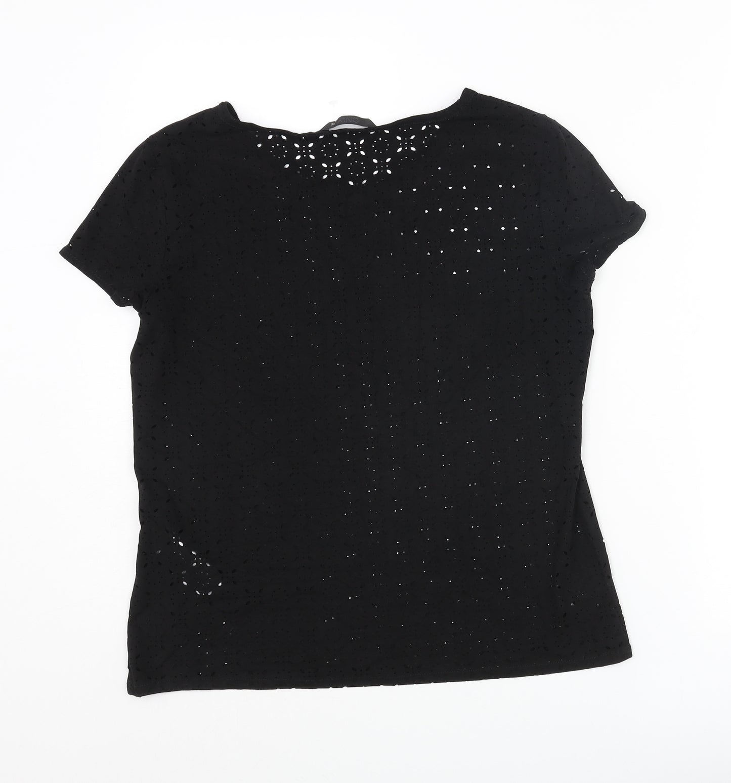 Only Womens Black Geometric Polyester Basic T-Shirt Size 8 Round Neck - Cut Out
