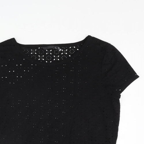 Only Womens Black Geometric Polyester Basic T-Shirt Size 8 Round Neck - Cut Out