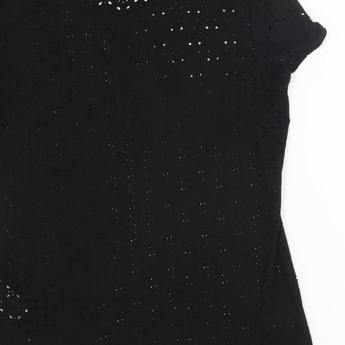 Only Womens Black Geometric Polyester Basic T-Shirt Size 8 Round Neck - Cut Out