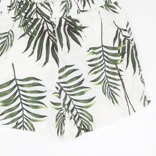 Carolina Belle Womens White Geometric Viscose Paperbag Shorts Size XS L3 in Regular Pull On - Leaf Print Belted