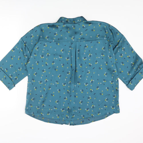Marks and Spencer Womens Blue Geometric Polyester Basic Button-Up Size 14 Collared - Floral