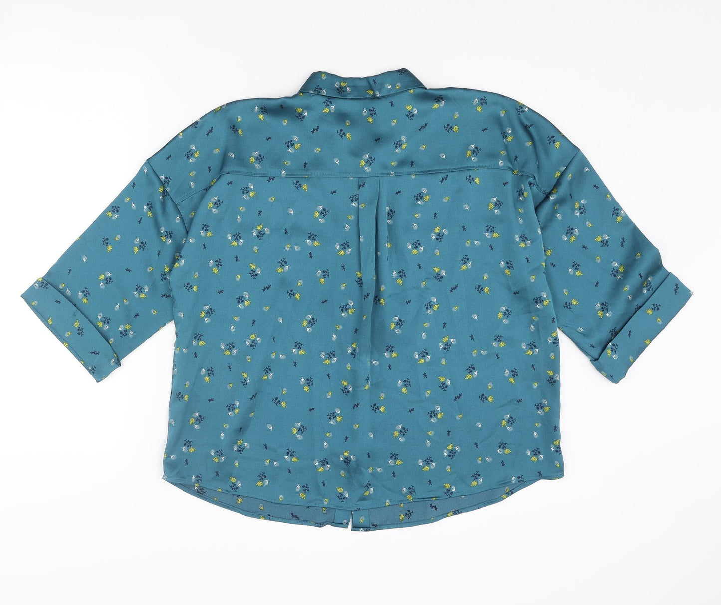 Marks and Spencer Womens Blue Geometric Polyester Basic Button-Up Size 14 Collared - Floral