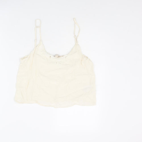H&M Womens Ivory Viscose Camisole Tank Size 14 Scoop Neck - Lace Neckline Detail