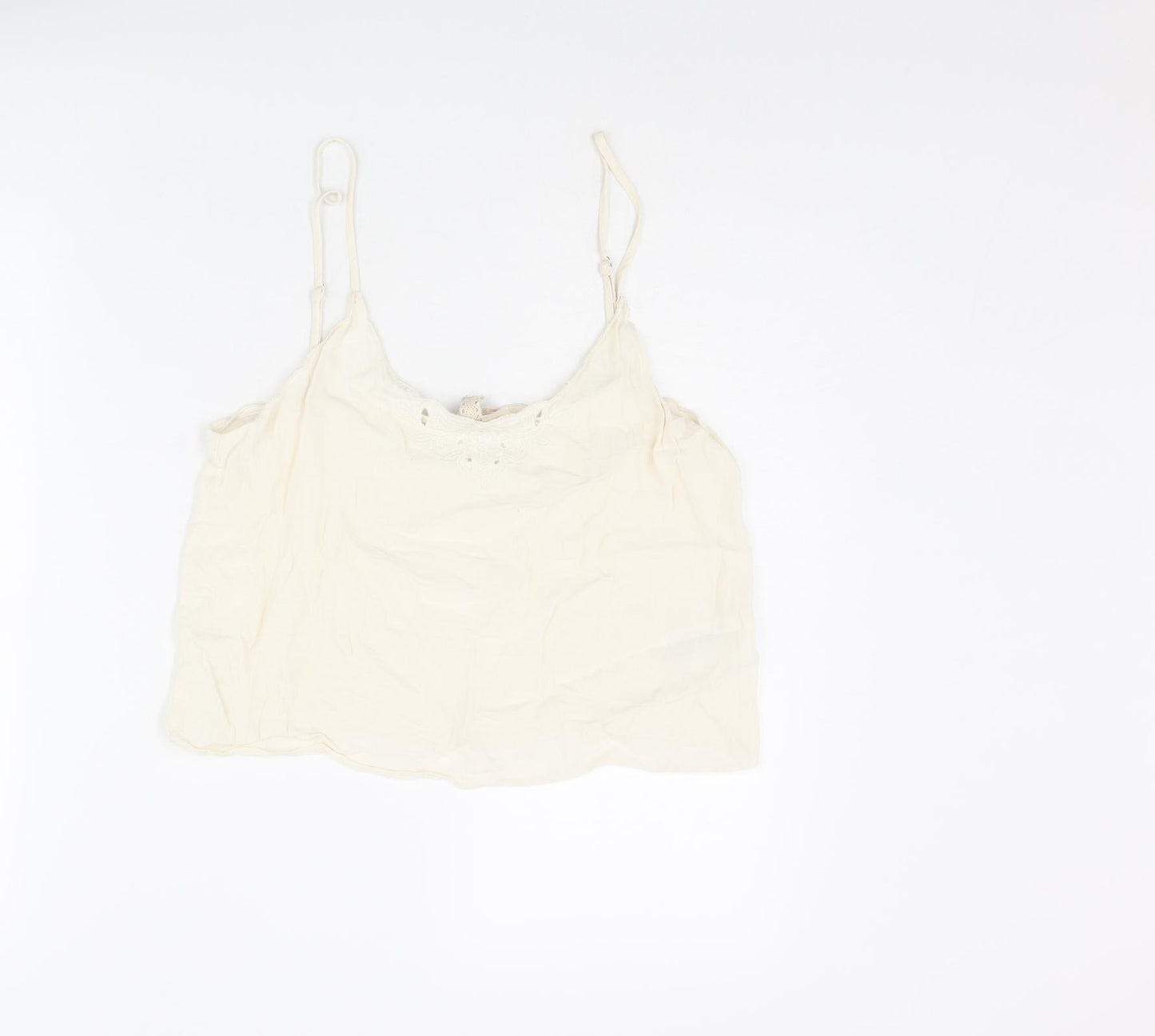 H&M Womens Ivory Viscose Camisole Tank Size 14 Scoop Neck - Lace Neckline Detail