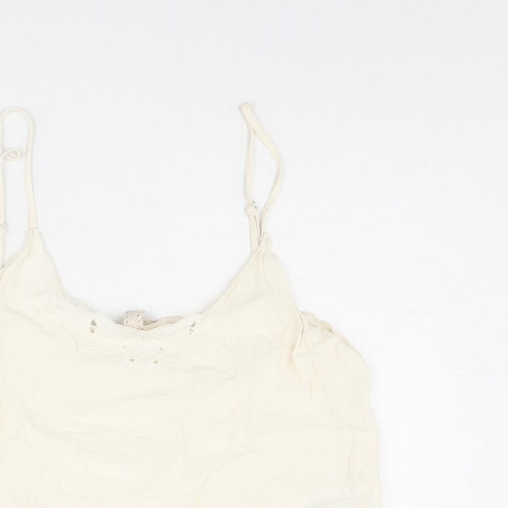 H&M Womens Ivory Viscose Camisole Tank Size 14 Scoop Neck - Lace Neckline Detail
