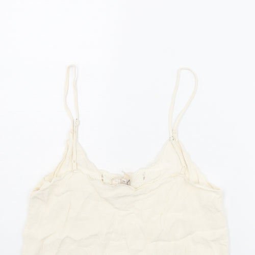 H&M Womens Ivory Viscose Camisole Tank Size 14 Scoop Neck - Lace Neckline Detail
