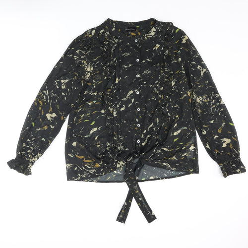Label Lab Womens Black Geometric Polyester Basic Blouse Size 10 Roll Neck - Frill Tie
