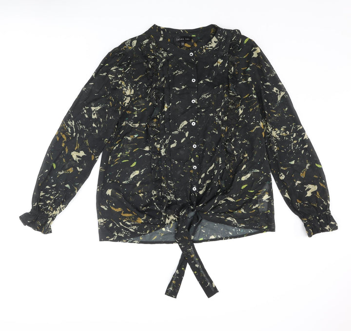 Label Lab Womens Black Geometric Polyester Basic Blouse Size 10 Roll Neck - Frill Tie