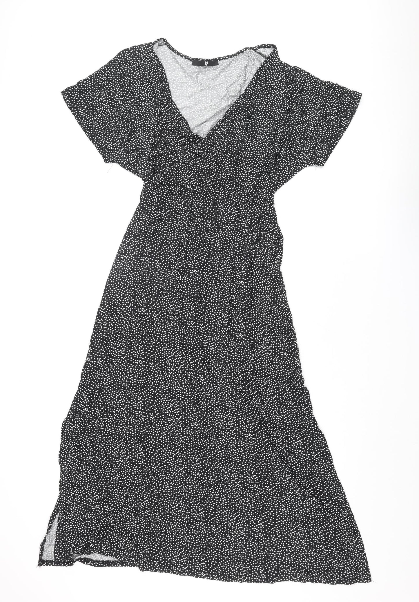 Very Womens Black Polka Dot Viscose A-Line Size 12 V-Neck Pullover - Side Slits Belted