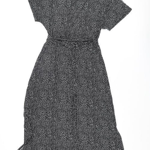 Very Womens Black Polka Dot Viscose A-Line Size 12 V-Neck Pullover - Side Slits Belted