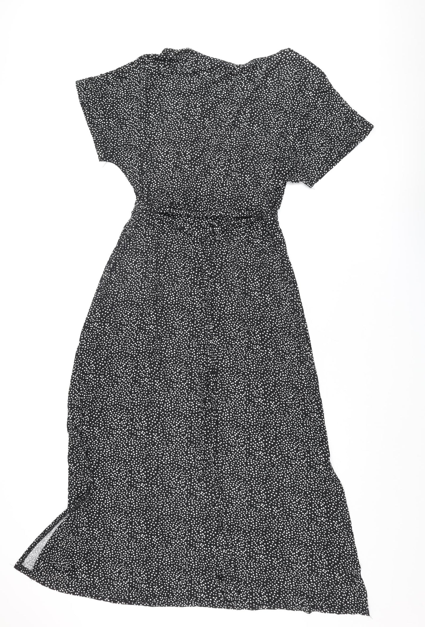 Very Womens Black Polka Dot Viscose A-Line Size 12 V-Neck Pullover - Side Slits Belted