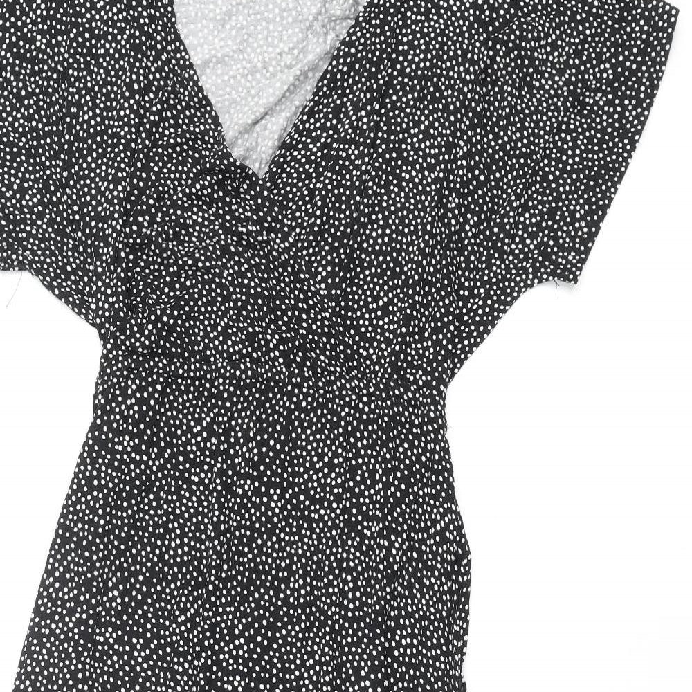 Very Womens Black Polka Dot Viscose A-Line Size 12 V-Neck Pullover - Side Slits Belted