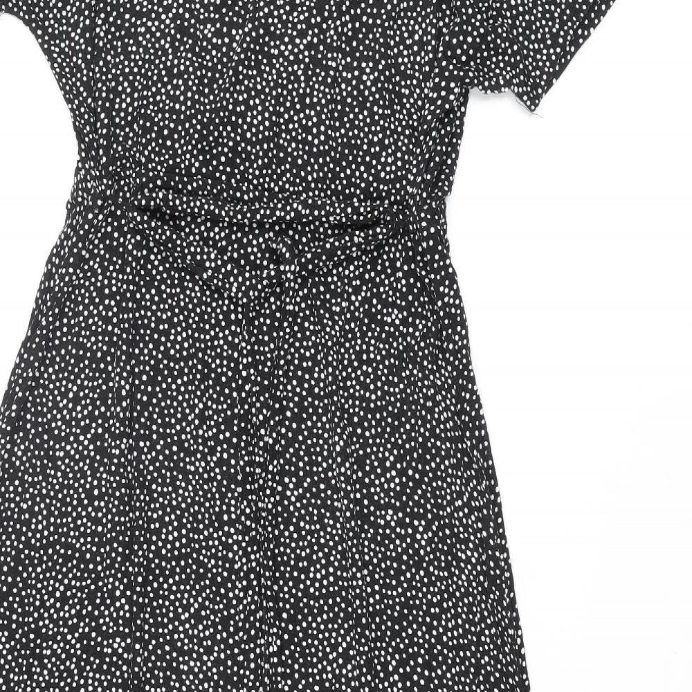 Very Womens Black Polka Dot Viscose A-Line Size 12 V-Neck Pullover - Side Slits Belted