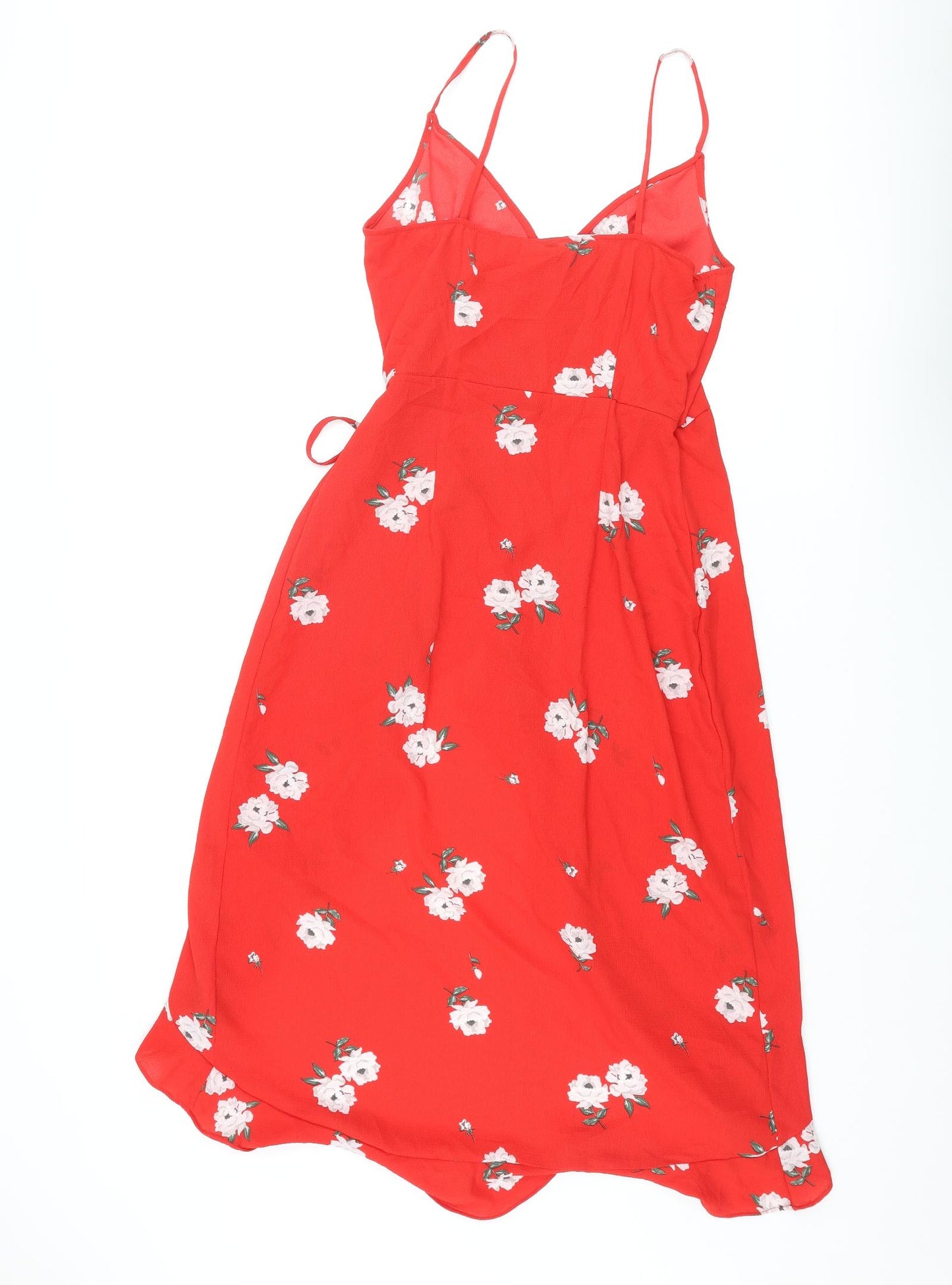 Divided by H&M Womens Red Floral Polyester Wrap Dress Size 12 V-Neck Tie - Frill