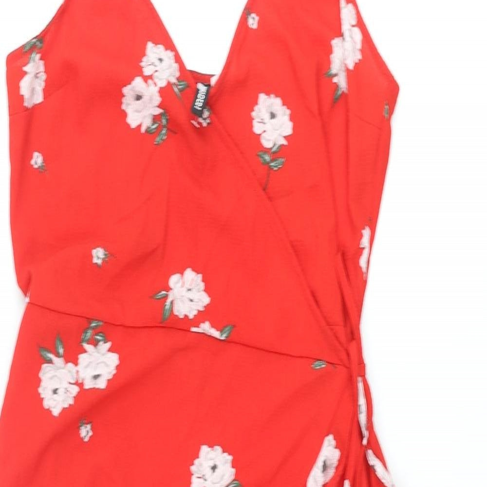 Divided by H&M Womens Red Floral Polyester Wrap Dress Size 12 V-Neck Tie - Frill