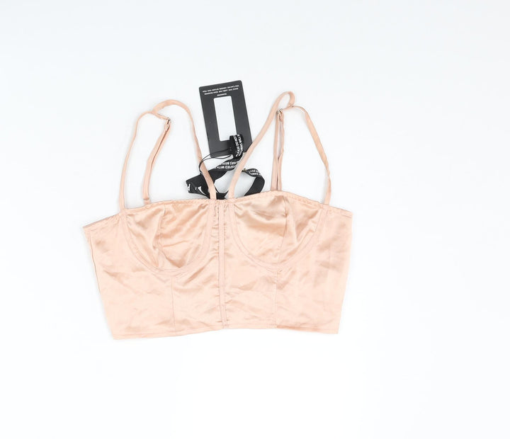 PRETTYLITTLETHING` Womens Pink Polyester Cropped T-Shirt Size 10 Sweetheart - Bralette