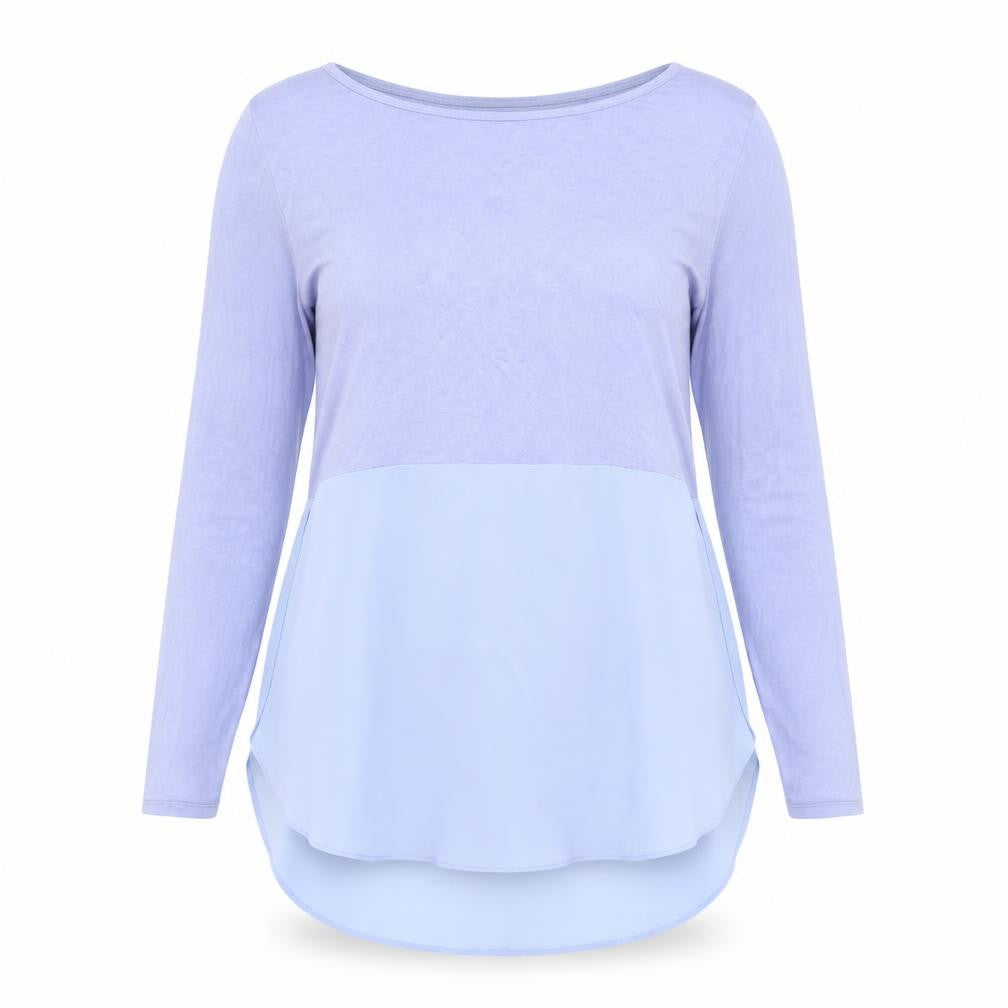 Front view of Phase Eight women’s blue viscose tunic blouse, size UK 10, scoop neck