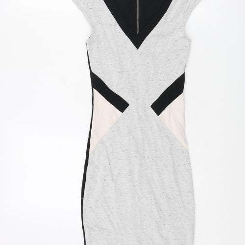French Connection Womens Multicoloured Colourblock Viscose Bodycon Size 6 V-Neck Zip
