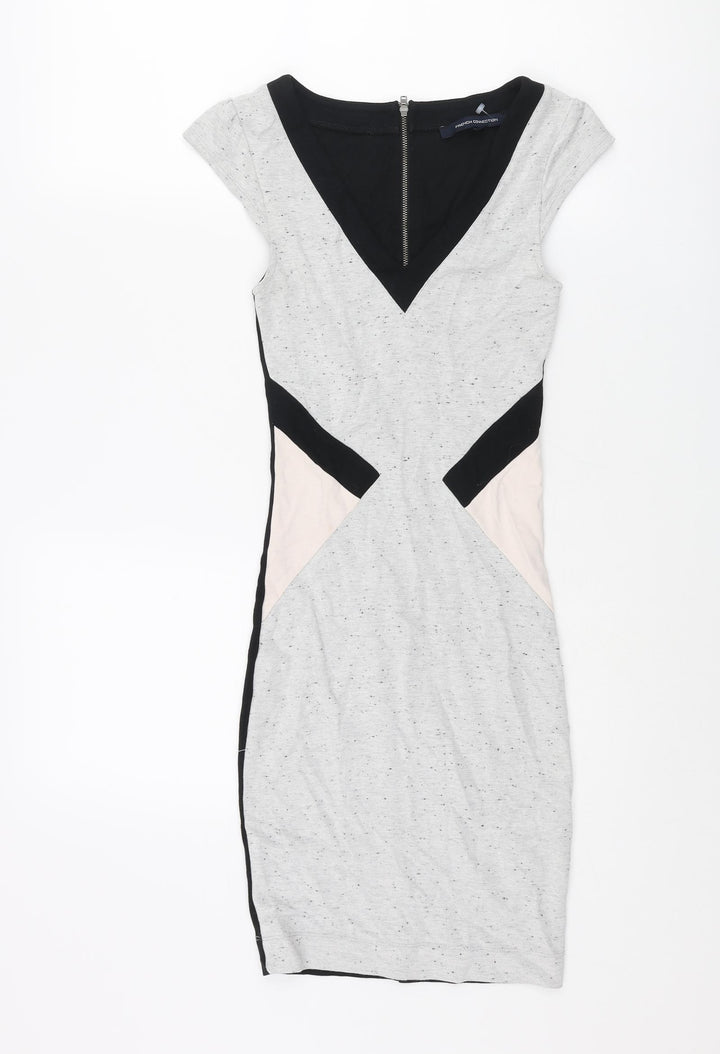 French Connection Womens Multicoloured Colourblock Viscose Bodycon Size 6 V-Neck Zip