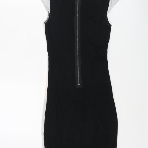 French Connection Womens Multicoloured Colourblock Viscose Bodycon Size 6 V-Neck Zip