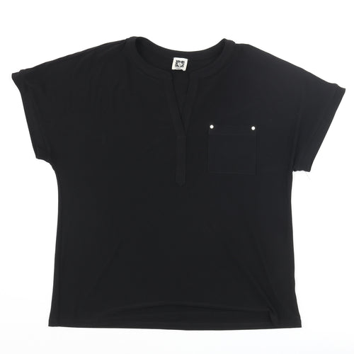 Anne Klein Womens Black Polyester Basic T-Shirt Size L V-Neck - Pocket Logo