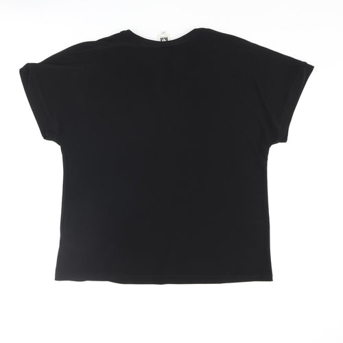 Anne Klein Womens Black Polyester Basic T-Shirt Size L V-Neck - Pocket Logo