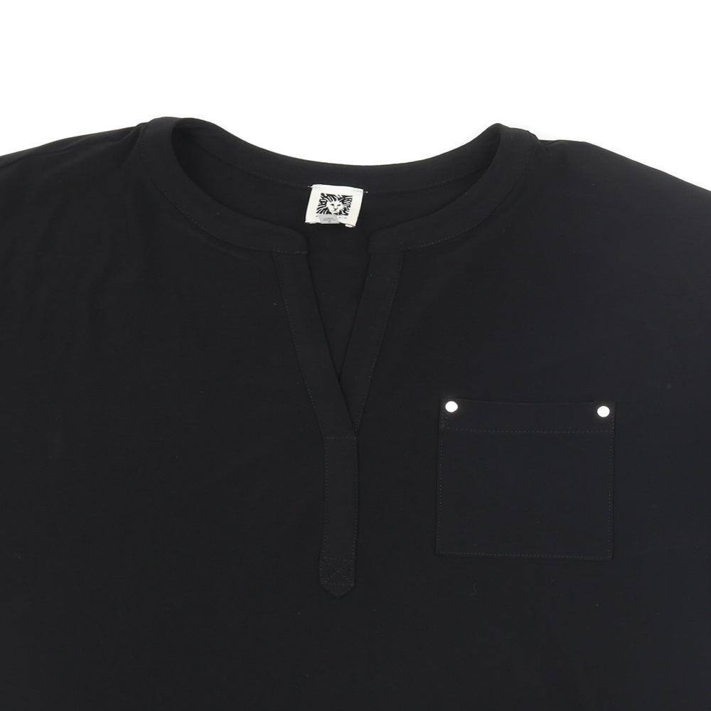 Anne Klein Womens Black Polyester Basic T-Shirt Size L V-Neck - Pocket Logo