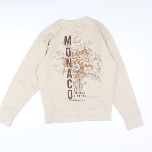 Boohoo Mens Beige Polyester Pullover Sweatshirt Size S - Monaco French Riviera Flower