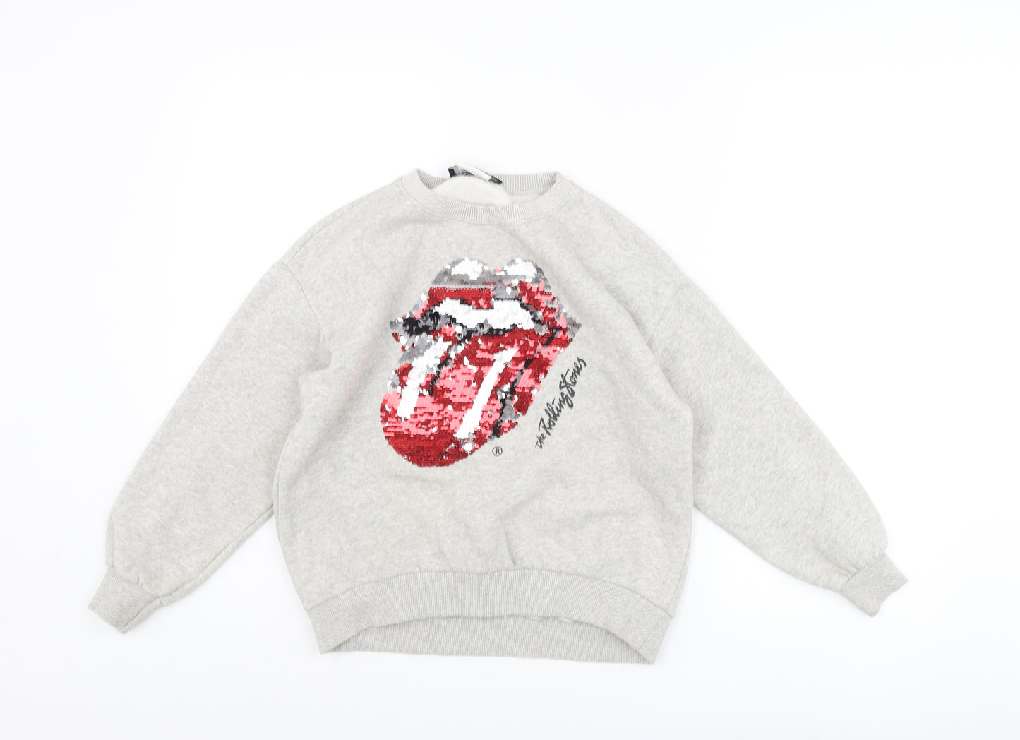 The Rolling Stones Girls Grey Polyester Pullover Sweatshirt Size 10 Years Pullover - Rolling Stones Logo Sequin