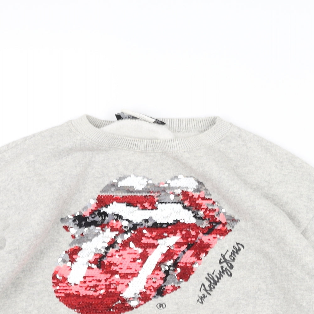 The Rolling Stones Girls Grey Polyester Pullover Sweatshirt Size 10 Years Pullover - Rolling Stones Logo Sequin