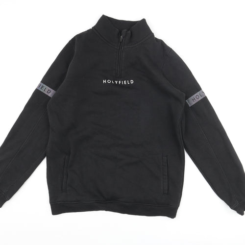 Holyfield Boys Black Cotton Pullover Sweatshirt Size 14 Years Zip - Front Logo Reflective Tape Sleeve